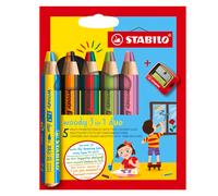 STABILO Woody 3-En-1 Duo Etui carton de 5 crayons de couleur multi-talents bicolore + 1 taille-crayon