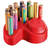 STABILO Woody 3-en-1 Ensemble de crayons haut de gamme - Kit 15 pièces avec 10 couleurs classiques, 2 teintes pastel, 3 crayons double pointe, 1 taille-crayon et 1 sous-main
