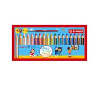 STABILO woody 3in1 - Crayon de couleur - Etui carton x 18 crayons de coloriage + taille-crayon + pinceau rond