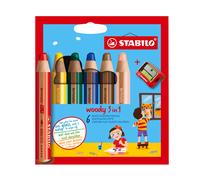 STABILO Crayon de couleur woody 3en1 – Étui carton x6 – taille-crayon inclus – coloris assortis