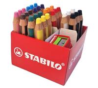 STABILO Woody Lot de 30 crayons multi-talents 3 en 1 Couleurs assorties avec 2 taille-crayons