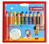 STABILO Woody 3 IN 1 Paquet De 10 Variés Pastel Couleurs Avec Aiguiseur École