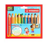 Crayons couleur Stabilo Woody 3 en 1 couleur assorties - Boite de 10 + 1 taille-crayon