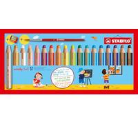 STABILO woody 3in1 - Crayon de couleur - Etui carton x 18 crayons de coloriage + taille-crayon + pinceau rond