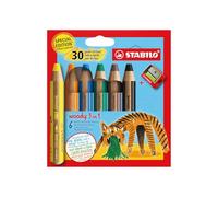 STABILO woody 3in1 - Crayon de couleur - Etui carton x 6 crayons de coloriage woody - Edition 30 ans de fun Tigre + 1 taille-crayon
