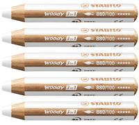 STABILO woody 3in1 - Crayon de couleur - Lot x 5 crayons de coloriage - Blanc titane
