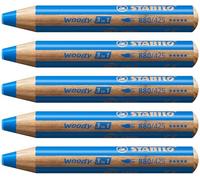 STABILO woody 3in1 - Crayon de couleur - Lot x 5 crayons de coloriage - Bleu cobalt moyen