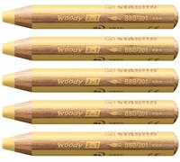 STABILO woody 3in1 - Crayon de couleur - Lot x 5 crayons de coloriage - jaune pastel