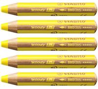 STABILO woody 3in1 - Crayon de couleur - Lot x 5 crayons de coloriage - Jaune permanent primaire