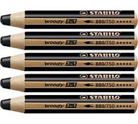 STABILO woody 3in1 - Crayon de couleur - Lot x 5 crayons de coloriage - Noir de bougie