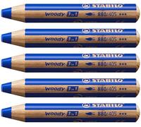 STABILO woody 3in1 - Crayon de couleur - Lot x 5 crayons de coloriage - Outremer