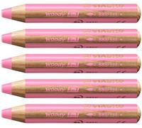 STABILO woody 3in1 - Crayon de couleur - Lot x 5 crayons de coloriage - Rose foncé