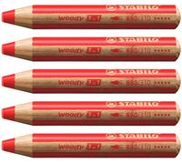 STABILO woody 3in1 - Crayon de couleur - Lot x 5 crayons de coloriage - Vermillon