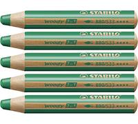 STABILO woody 3in1 - Crayon de couleur - Lot x 5 crayons de coloriage - Vert foncé