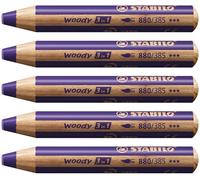 STABILO woody 3in1 - Crayon de couleur - Lot x 5 crayons de coloriage - Violet foncé