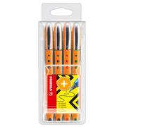 STABILO Worker+ Lot de 4 stylos roller Pointe moyenne Couleurs assorties Vert Rouge Bleu Noir