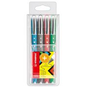 STABILO Pochette de 4 stylos roller 305448 – Pointe moyenne 0,5 mm – Assorti