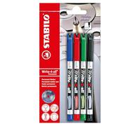 STABILO Marqueur Write-4-all – Blister 4, encre permanente, pointe 0,7 mm, noir/bleu/rouge/vert