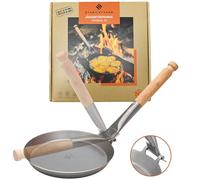 Stabilotherm JÄGARSTEKPANNA Poêle à frire originale en acier au carbone avec poignée pliable en bouleau pour cuisine extérieure, intérieur, camping, voyage