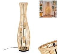 Staby Lampadaire moderne en métal/bambou noir/naturel, lampe de style bohème avec interrupteur à pied sur le câble, hauteur 103 cm, diamètre 29,5 cm, 3 ampoules E27, sans ampoule