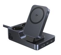 Stacja ładująca 6w1 bezprzewodowa USB-A USB-C 2x gniazdo AC 67W - czarna