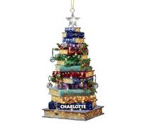 Stack of Books Décoration de Noël - Breloque décorative en acrylique 2D - Ornements de Noël amusants pour lecteur de livres Nerd, bibliothécaire, boîte de nuit, voiture, fenêtre, mur, fête de vacances