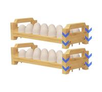 Stackable Egg Storage Rack - 2 Tier Wood Eg Carton & Display Stand | Farmhouse Kitchen Organizer For Chicken & Duck Eggs, Rustic Wooden Egg Holder For Easter & Countertop Decor