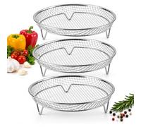 Stackable Stainless Steel Air Fryer Rack for Multi-Level Cooking (3PCS) | 20 x 20 x 6 cm Size • Dense Mesh Surface • Grill & Dehydrate • Single or Three-Layer Options