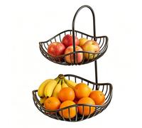 Stackable Steel Holder, Modern Produce Stand, 12.10 Inches Countertop Rack with Open Wire, Iron Black Caddy, Tiered Fruit Display with Mesh Base, Vegetable Organizer for Pantry Shelf Living Room