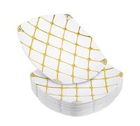 STACKABLES Lot de 20 assiettes carrées, polyvalentes, en plastique dur, réutilisables, blanches avec motifs dorés, diamètre 20 cm
