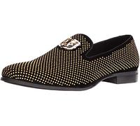 Stacy Adams Men's Swagger Studded Ornament Slip-on Driving Style Loafer, Black/Gold, 14 M US
