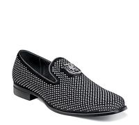 Stacy Adams Men's Swagger Studded Ornament Slip-on Driving Style Loafer, Black/Silver, 14 M US