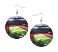 Stade Football Satdium Field Light Night Leather Round Earrings Daily Accessories Work At Work Women Fashion, taille unique, Simili cuir
