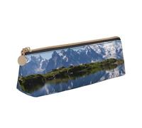 Stadium Before Match Night Trousse à crayons triangulaire et pochette à cosmétiques, organiseur à fermeture éclair en cuir PVC pour l'école, le bureau, les voyages, Montagnes enneigées., One Size