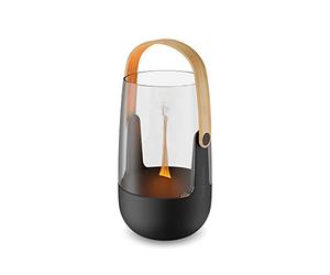 Stadler Form diffuseur d’arômes et Lanterne Sophie, sans Fil | Huiles essentielles, pour l’intérieur et l’extérieur, effet de flamme, jusqu’à 11 h d’autonomie, noir avec poignée en bambou