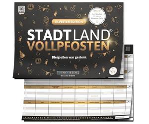 Stadt Land Vollpfosten - Édition du Nouvel An | à partir de 9 ans pour 2 joueurs et plus | 26 catégories | Bloc de jeu DIN A4 | Jeu de fête | City Country River | Jeu de Nouvel An et Nouvel An |