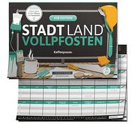 STADT LAND VOLLPFOSTEN® - JOB EDITION "Kaffeepause.": DIN-A4 Block mit 50 Blatt, 23 lustige Kategorien bringen jeden Hobbydenker ins Schwitzen. Spaß garantiert!, Pro Runde (8 Begriffe) 2 Minuten