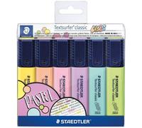 Staedtler Textsurfer Classic, Surligneurs de haute qualité aux couleurs pastel, Pointe ogive de 1 à 4 mm, Étui plastique avec 6 surligneurs pastel assortis, 364 CWP6
