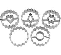 Städter Linzer-Ausstecher Spitzbub Set, 5-tlg., Außenring, Herz, Stern, Tanne, Ausstechform, Plätzchenform, Keks, Plätzchen, Edelstahl, 954090