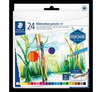 Staedtler Crayons de couleur aquarellables de haute qualité pour artistes, Utilisables à sec ou à l'eau, Mine douce et tendre de 3 mm, Étui carton avec 24 couleurs différentes assorties, 14610C C24