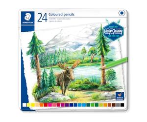 Staedtler 146C Design Journey - Boîte Métal 24 Crayons De Couleur Assortis | Mine tendre aux couleurs vives - en bois issu de forêts gérées durablement - Réf. 146C M24