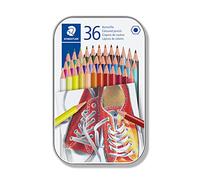 Staedtler 175 M36ST Crayons De Couleur Hexagonaux Sans Bois, Corps En Matière Plastique Facile À Tailler, Boîte En Métal Avec 36 Crayons Assortis