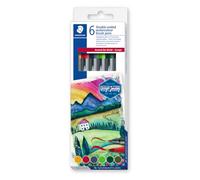STAEDTLER 3001-6 feutres double pointe de coloriage aquarellables assortis - Pointe pinceau 1-6 mm - Pointe fine 0,5-0,8 mm - Edition Design Journey - Etui carton - 3001 C6-1
