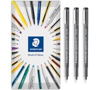 STAEDTLER 308 Pigment Liner Lot de 3 stylos à pointe fine pour écrire, esquisser, dessiner technique, marquer - Encre noire - Emballage cadeau - Lot de 3 - 0,05 mm, 0,1 mm, 0,2 mm