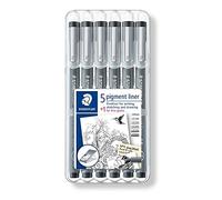 STAEDTLER 308 SB6P1 Lot de 5 stylos à pointe fine pigmentée avec largeur de trait assortie - Noir (lot de 5 + 1 gratuit)