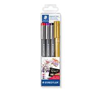 Staedtler Staedtler Pigmentliner, 3er Set +Gratis Metallic-Marker,Etui Noir