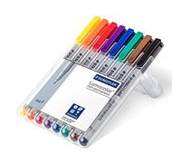 Staedtler 316 WP8 Lumocolor Lot de 8 stylos universels à pointe F, environ 0,6 mm, non permanents, dans une boîte (8 compartiments assortis, 1 boîte, pointe F | non permanent)