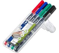 Staedtler 318 WP4 Etui de 4 Feutres Pointe 0,6 mm Assortis, Black/Blue/Green/Red