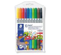 STAEDTLER 320 stylos à double fibre Noris Club NWP10 (pointe robuste et résistante aux empreintes, lavable, largeur de trait de 1 à 3 mm, étui contenant 10 stylos à double fibre assortis) multicolores