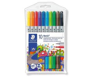STAEDTLER 320 stylos à double fibre Noris Club NWP10 (pointe robuste et résistante aux empreintes, lavable, largeur de trait de 1 à 3 mm, étui contenant 10 stylos à double fibre assortis) multicolores